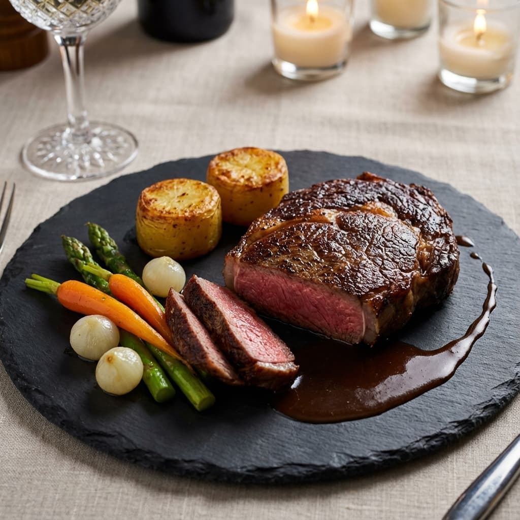Exquisite fine dining steak presentation